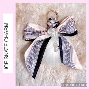 ICE SKATE EMBELLISHED FLUFFY POM & RIBBON BAG CHARM